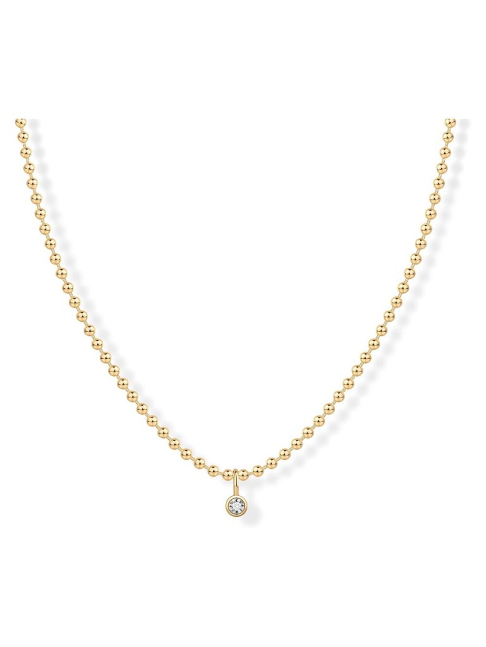 14K Gold Plated Bezel Set Solitaire Pendant Necklace